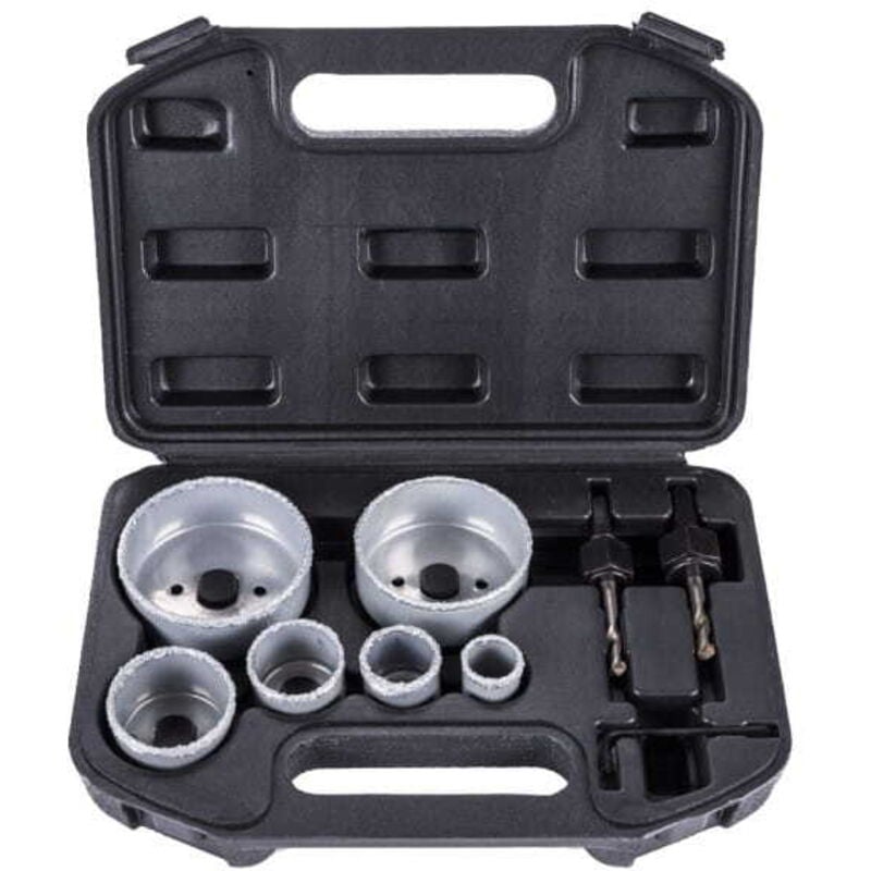 foto del prodotto seghe a tazza in tungsteno 9 pezzi in valigetta argento