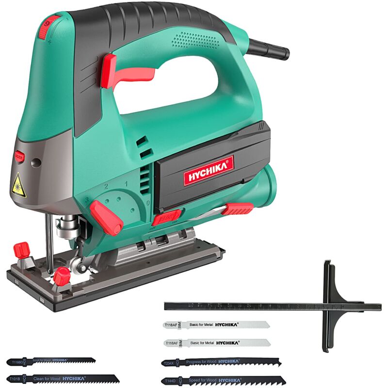 foto del prodotto seghetto alternativo 800w, hychika profondit di taglio 110mm, 800 3000rpm, 6 velocit variabile, angolo di inclinazione regolabile da 45 ,adatto a