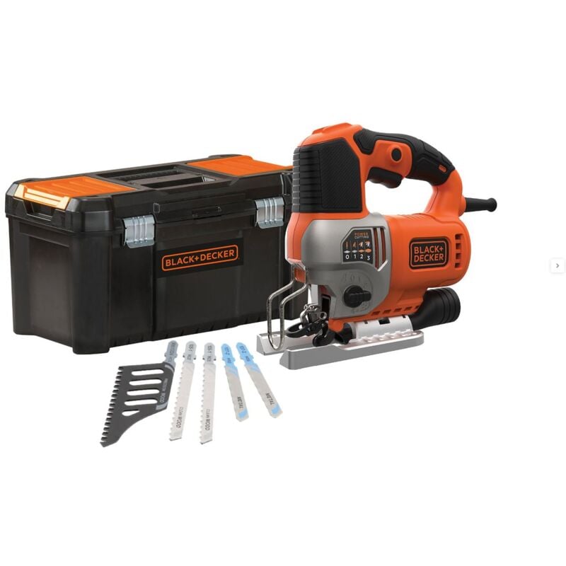 foto del prodotto seghetto alternativo a filo 650 watts black decker 5 accessori cassetta attrezzi bes610ka5 qs