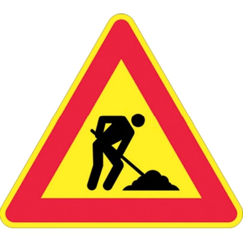 foto del prodotto segnale stradale cartello triangolare lavori in corso lato 90 cm in lamiera
