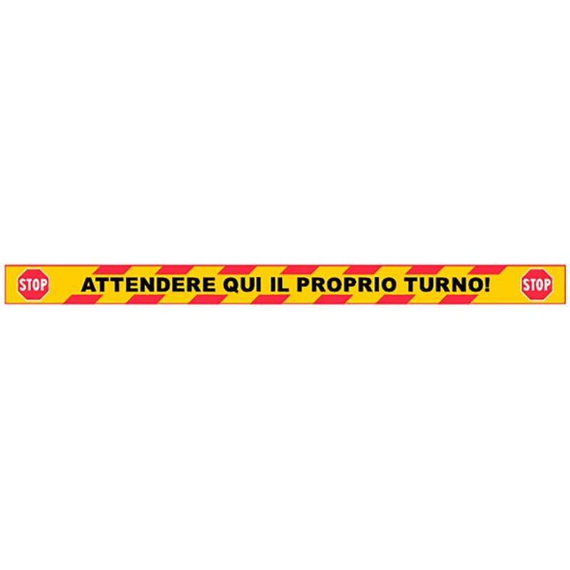 foto del prodotto segnaletica per pavimento per distanza sicurezza adesivo a terra aspetta il tuo turno cm 100x7