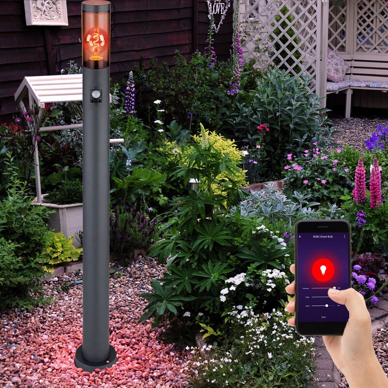 foto del prodotto segnapasso con rilevatore di movimento smart led piantana da esterno, dimmerabile, lampade da giardino, app e comando vocale, cambio colore rgb, 8.5w
