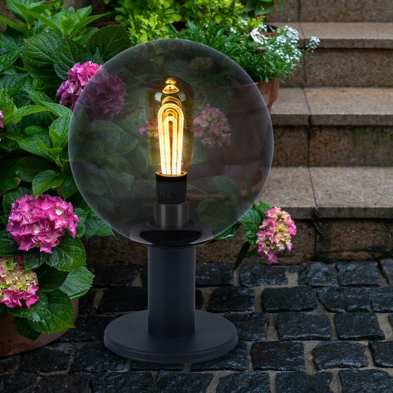 foto del prodotto segnapasso da esterno, antracite, luce da zoccolo, lampada da giardino, color fumo, ip44 antispruzzo, sfera di vetro, ottica fumo, 1x attacco e27,