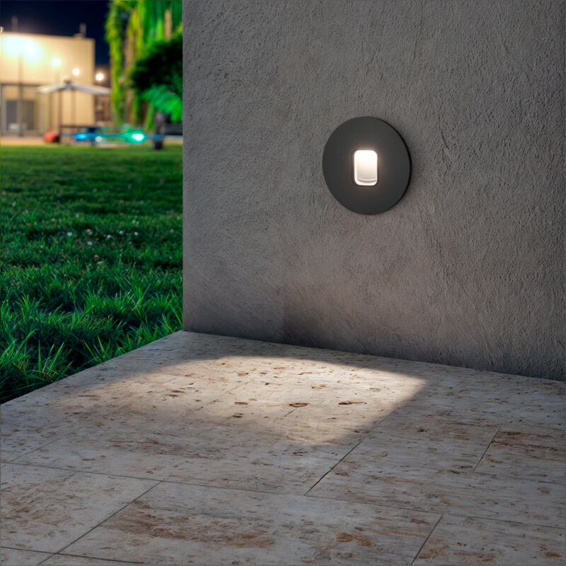 foto del prodotto segnapasso da esterno led 2w da incasso a parete circolare grigio grasset 4000k bianco naturale