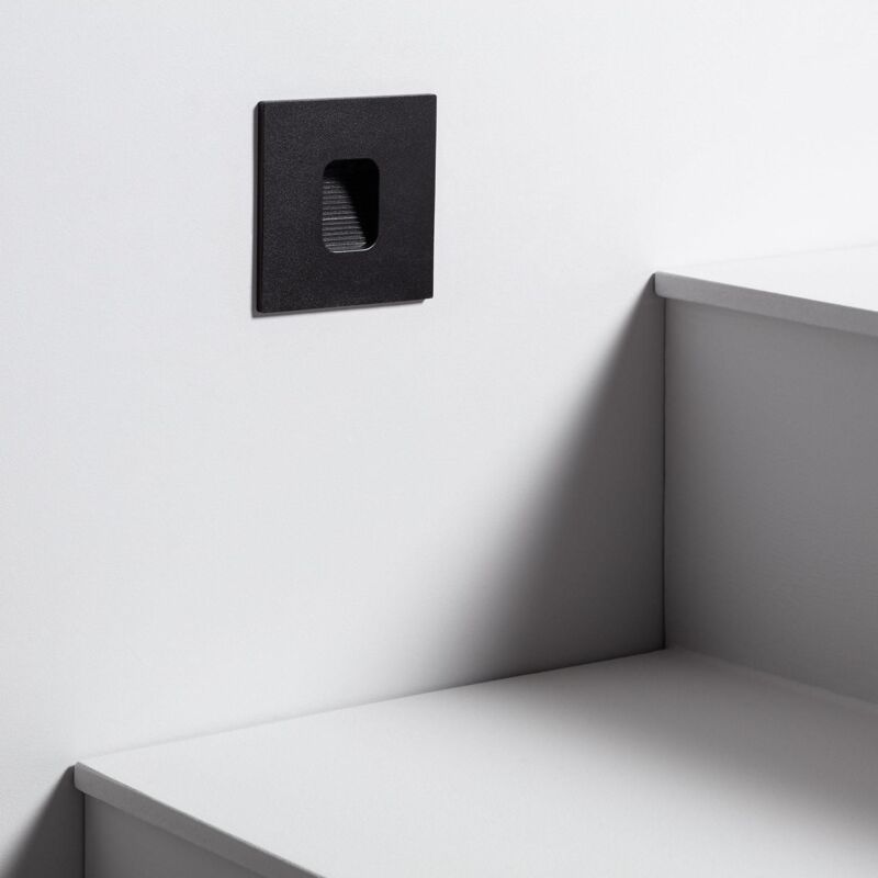 foto del prodotto segnapasso da esterno led 2w da incasso a parete quadrato nero grasset bianco caldo 2700k