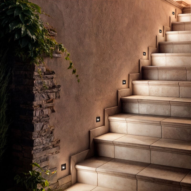 foto del prodotto segnapasso da esterno led 2w da incasso a parete quadrato nero guell bianco naturale 4000k