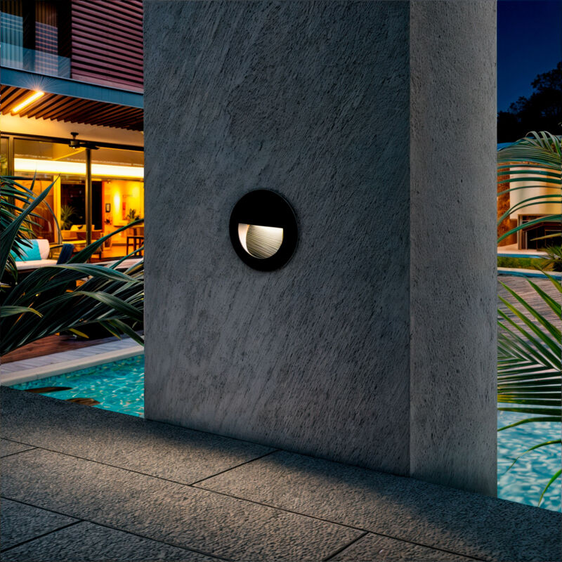 foto del prodotto segnapasso da esterno led 3w da incasso a parete circolare nero wabi bianco naturale 4000k