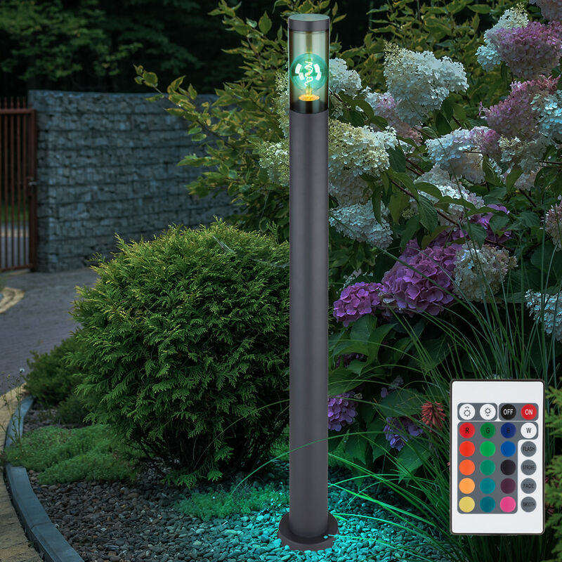foto del prodotto segnapasso dimmerabile con telecomando paletto luminoso da esterno lampade da giardino antracite, led rgb cambiacolore, acciaio inox color fumo, 8.5w