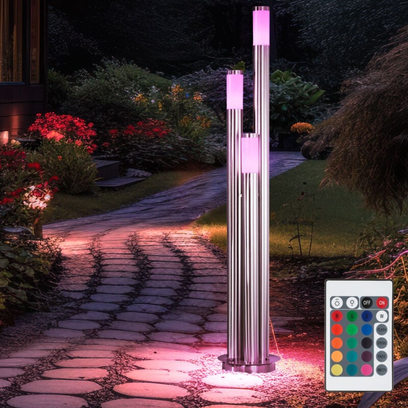 foto del prodotto segnapasso dimmerabile con telecomando piantana led esterno acciaio inox esterno grande, rgb cambia colore 3 colonne silver, 3x 9watt 3x 806lm bianco