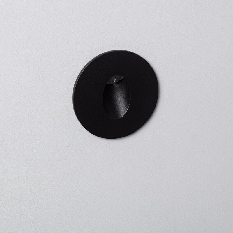 foto del prodotto segnapasso led 1w da incasso a parete circolare nero adam bianco caldo 3000k 75 mm30 