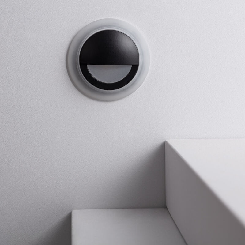 foto del prodotto segnapasso led 3w da incasso a parete circolare nero 4000k bianco naturale