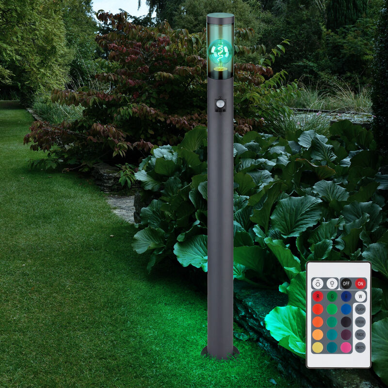 foto del prodotto segnapasso led con rilevatore di movimento piantana da esterno dimmerabile con telecomando paletto luminoso da esterno antracite, rgb cambia colore,