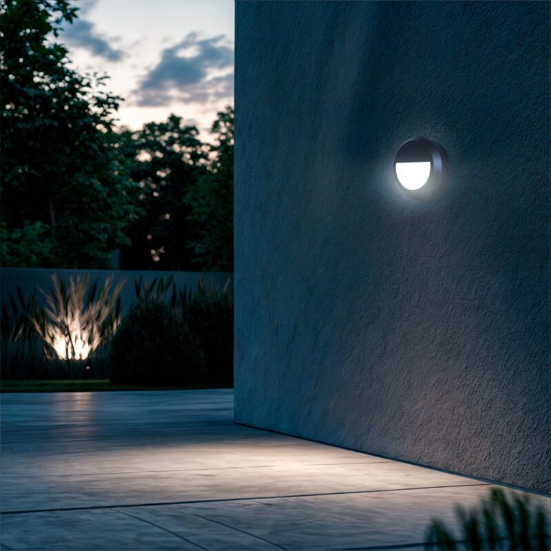 foto del prodotto segnapasso led per esterno 1w da superficie parete circolare antracite edulis bianco naturale 4000k