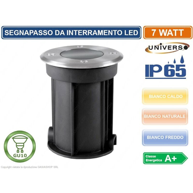 foto del prodotto segnapasso portalampada da interramento calpestabile con lampada gu10 7w ip65 colore luce bianco freddo