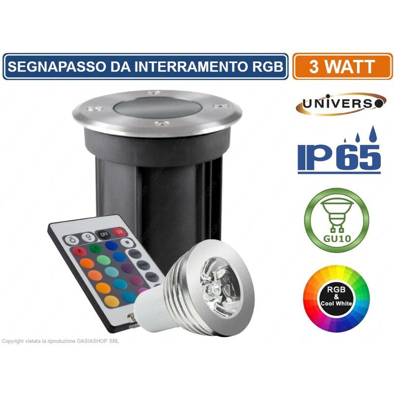 foto del prodotto segnapasso portalampada da interramento calpestabile rgb con lampada gu10 3w ip65