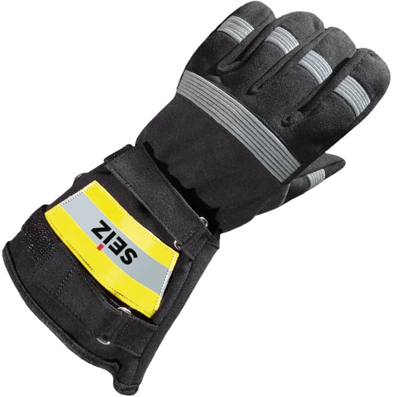 foto del prodotto seiz 800190 n.10, guanti di protezione antifuoco per bambini con strisce catarifrangenti, taglia 10, colore nero grigio