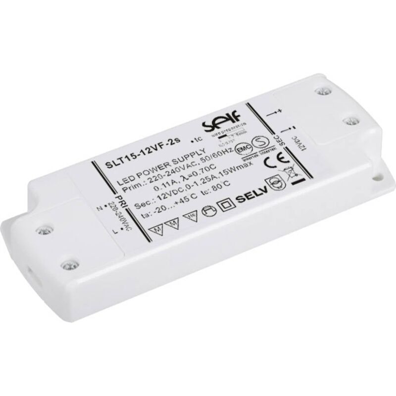 foto del prodotto self electronics slt15 12vf 2s, trasformatore led, tensione costante, 15 w, 1,25 a, 12 v dc, montaggio su