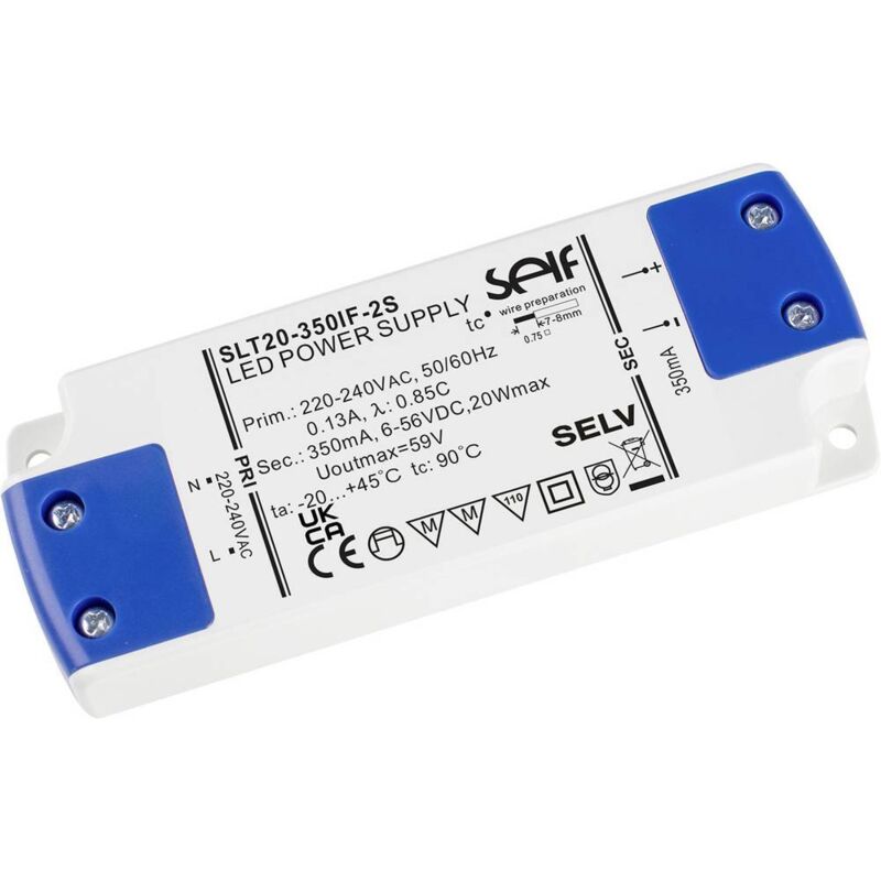 foto del prodotto self electronics slt20 350if 2s trasformatore per led 20 w 0.35 a 6 56 v non dimmerabile 1 pz.