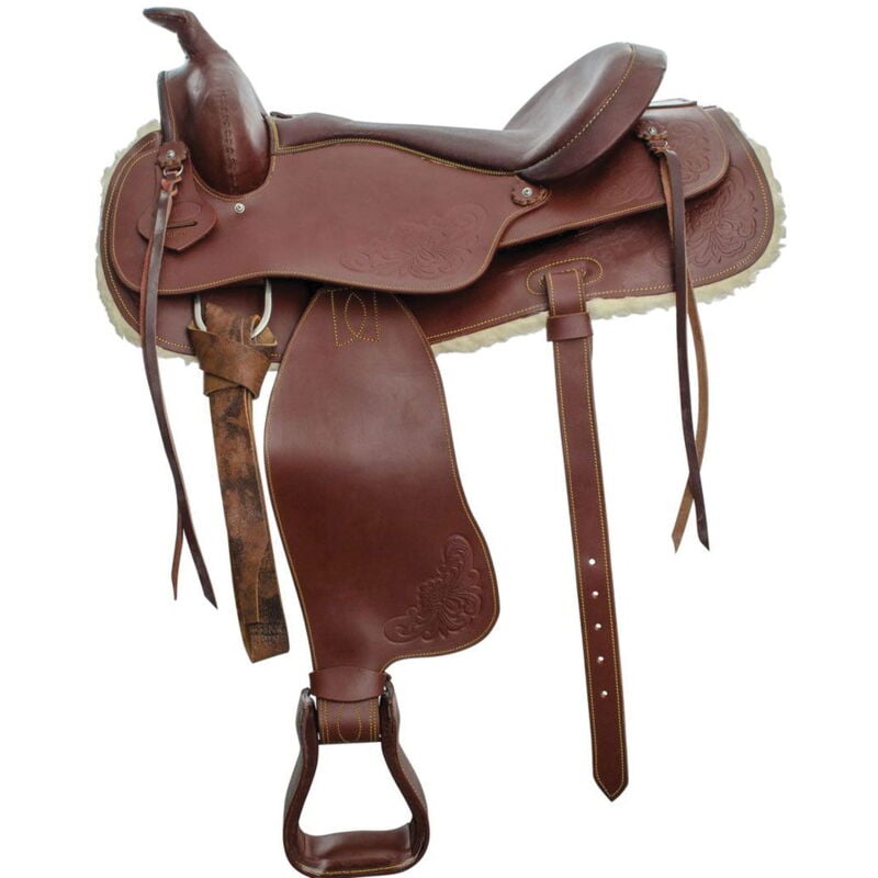 foto del prodotto sella americana da reining in cuoio ingrassato lavorazione flower con seggio in cuoio liscio e sottopancia: 15,5"", marrone