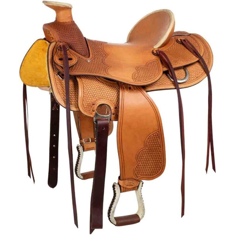 foto del prodotto sella western da lavoro modello high country in pelle arcione in ralide e fibbie in acciaio inox 16, naturale