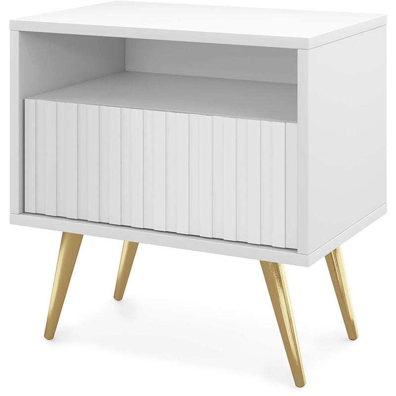 foto del prodotto selsey bello comodino a doghe, bianco con gambe oro