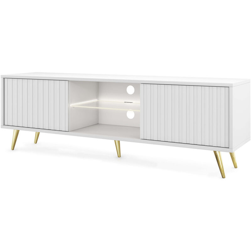 foto del prodotto selsey bello mobile tv 135 cm con frontali dogati, bianco con gambe oro
