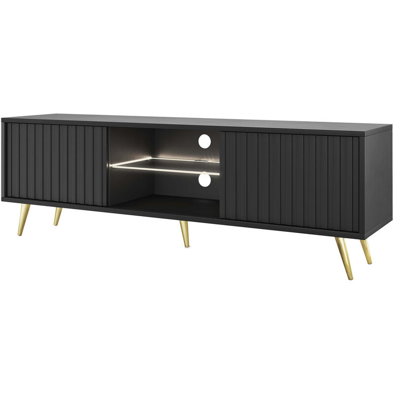 foto del prodotto selsey bello mobile tv 135 cm con frontali dogati, nero con gambe oro