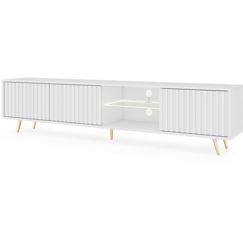 foto del prodotto selsey bello mobile tv 175 cm bianco con le asse con illuminazione a led