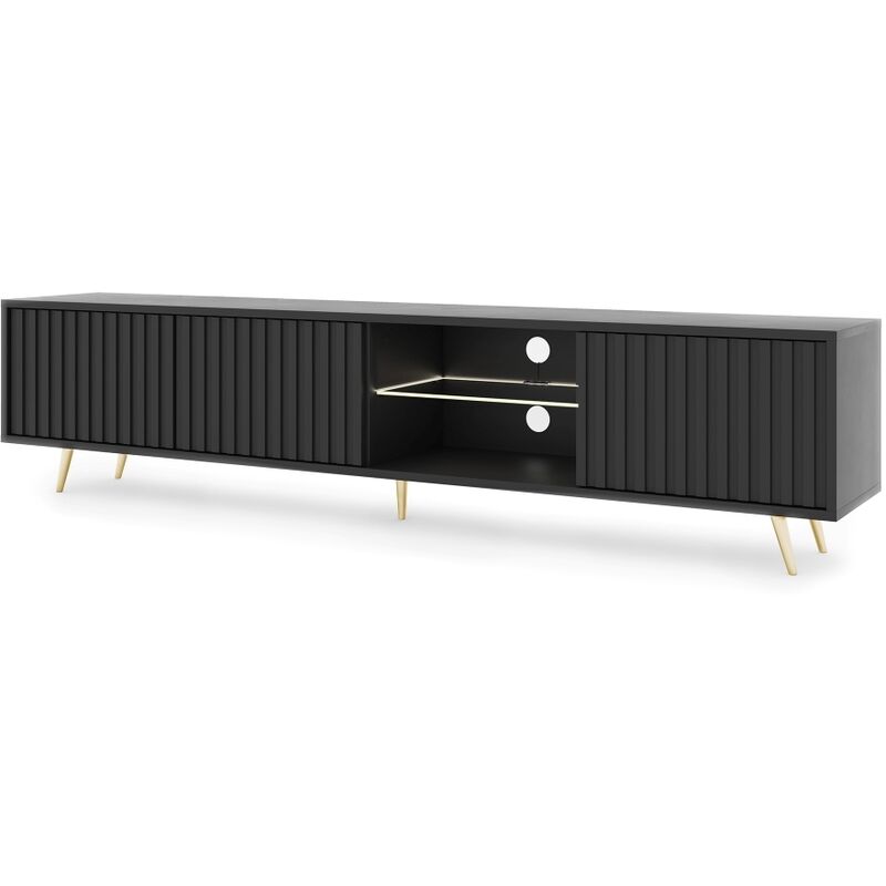 foto del prodotto selsey bello mobile tv 175 cm nero con le asse con illuminazione a led