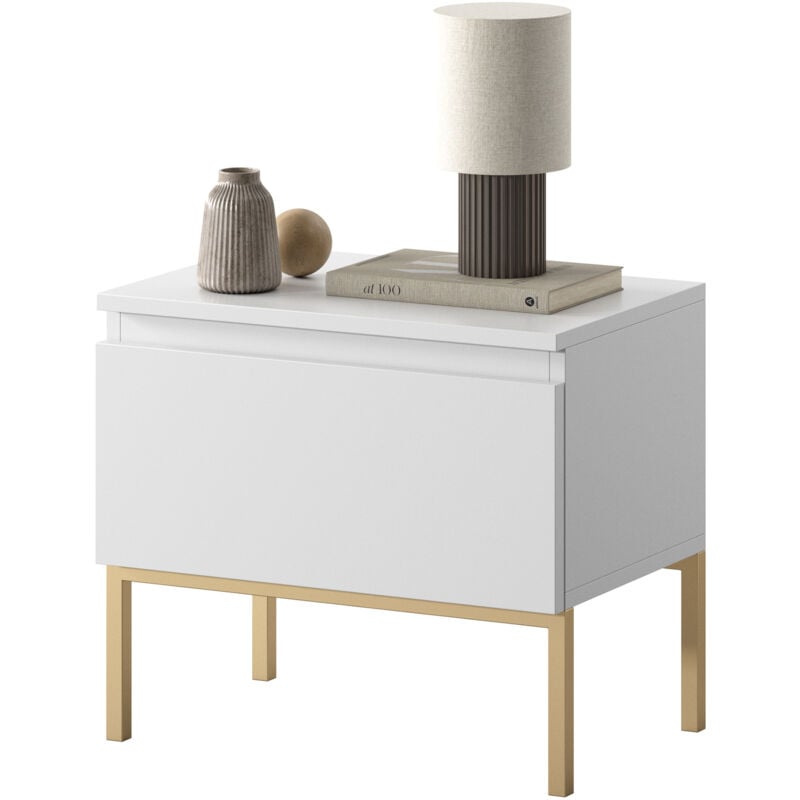 foto del prodotto selsey bemmi comodino bianco con gambe dorate