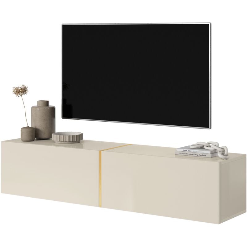 foto del prodotto selsey bisira mobile tv 140 cm con inserto dorato taupe grigio beige 