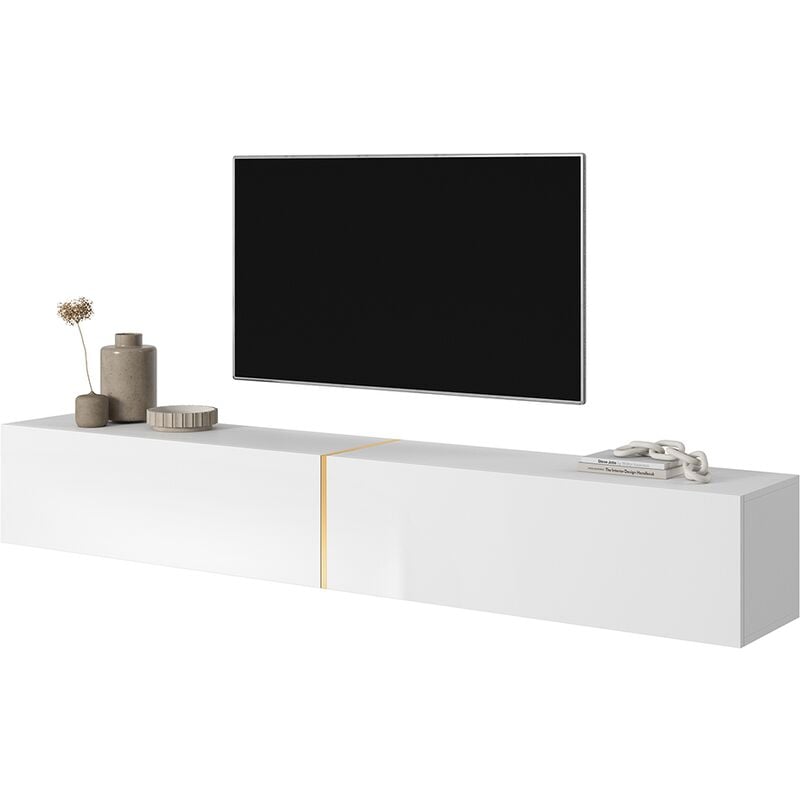 foto del prodotto selsey bisira mobile tv 200 cm bianco con inserto dorato
