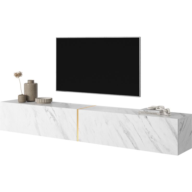 foto del prodotto selsey bisira mobile tv bianco in look marmo con inserto color oro, 200 cm