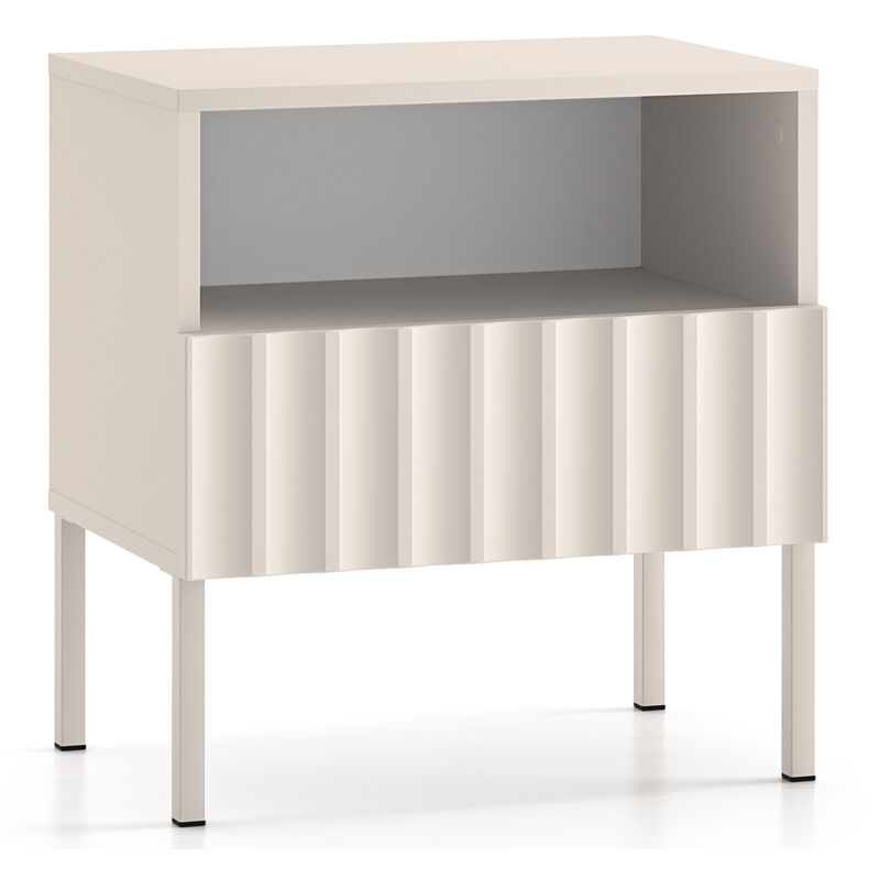 foto del prodotto selsey derriva comodino con frontali scanalati 50 cm beige chiaro