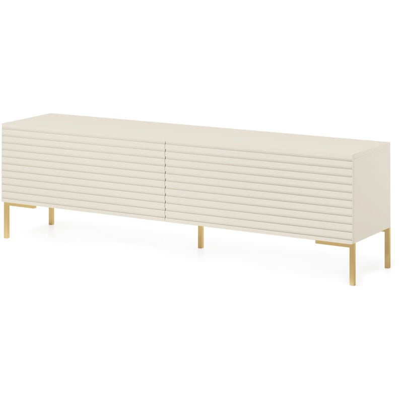 foto del prodotto selsey lammelo mobile tv 140 cm in piedi con gambe dorate taupe grigio beige 