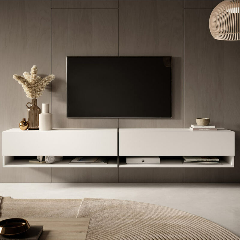 foto del prodotto selsey mirrgo mobile tv 200 cm colore bianco striscia di grigio grafite