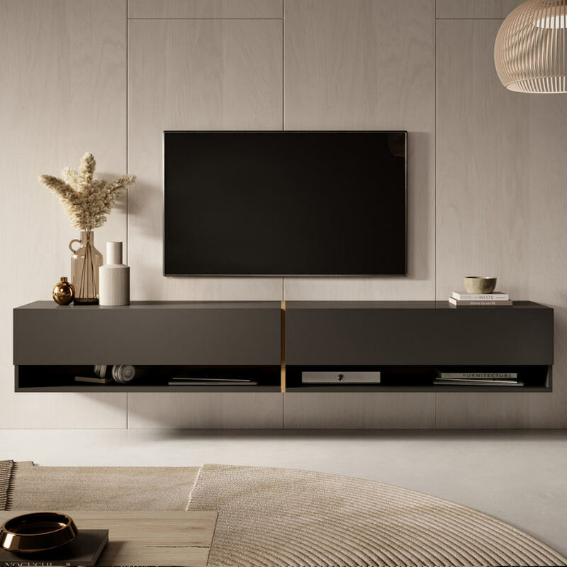 foto del prodotto selsey mirrgo mobile tv 200 cm colore di grigio grafite striscia di colore rovere artisan
