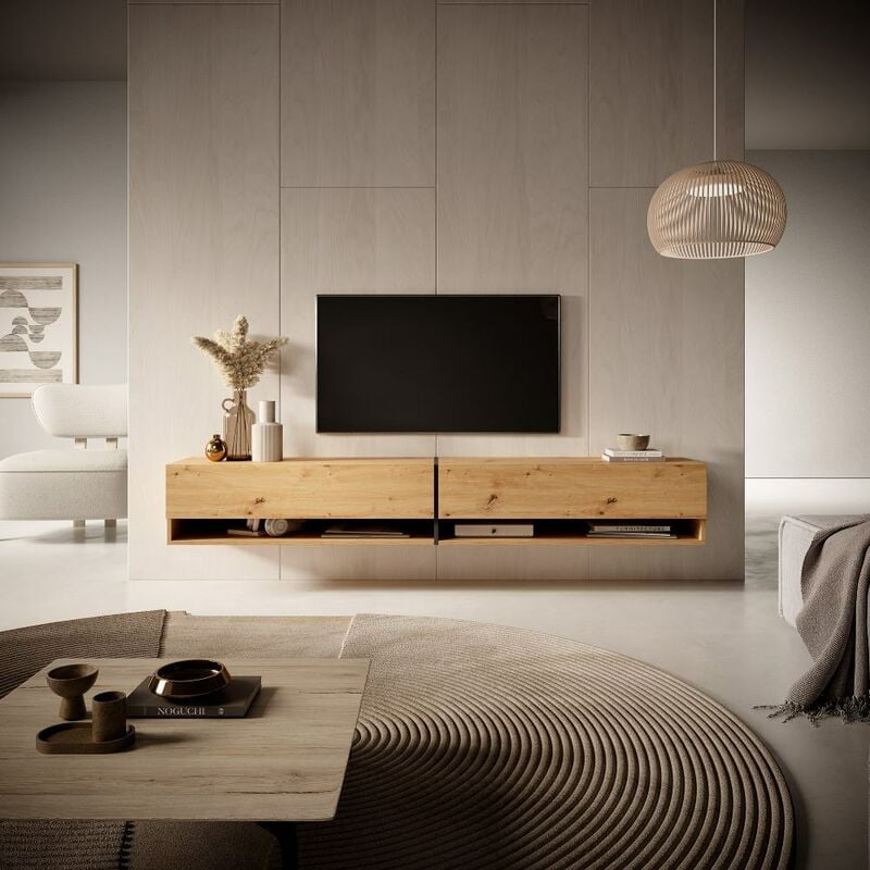 foto del prodotto selsey mirrgo mobile tv 200 cm colore rovere artisan striscia di grigio grafite