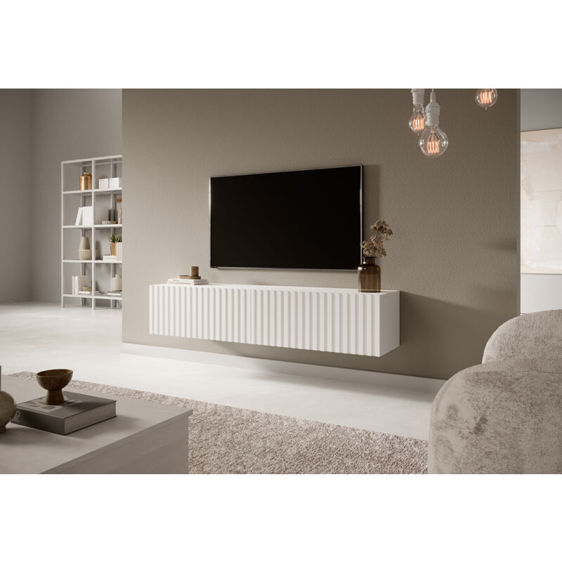 foto del prodotto selsey mobile tv telire 140 cm bianco con frontale lamellare