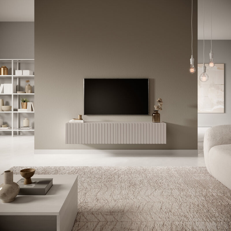 foto del prodotto selsey mobile tv telire 140 cm grigio beige con frontale lamellare