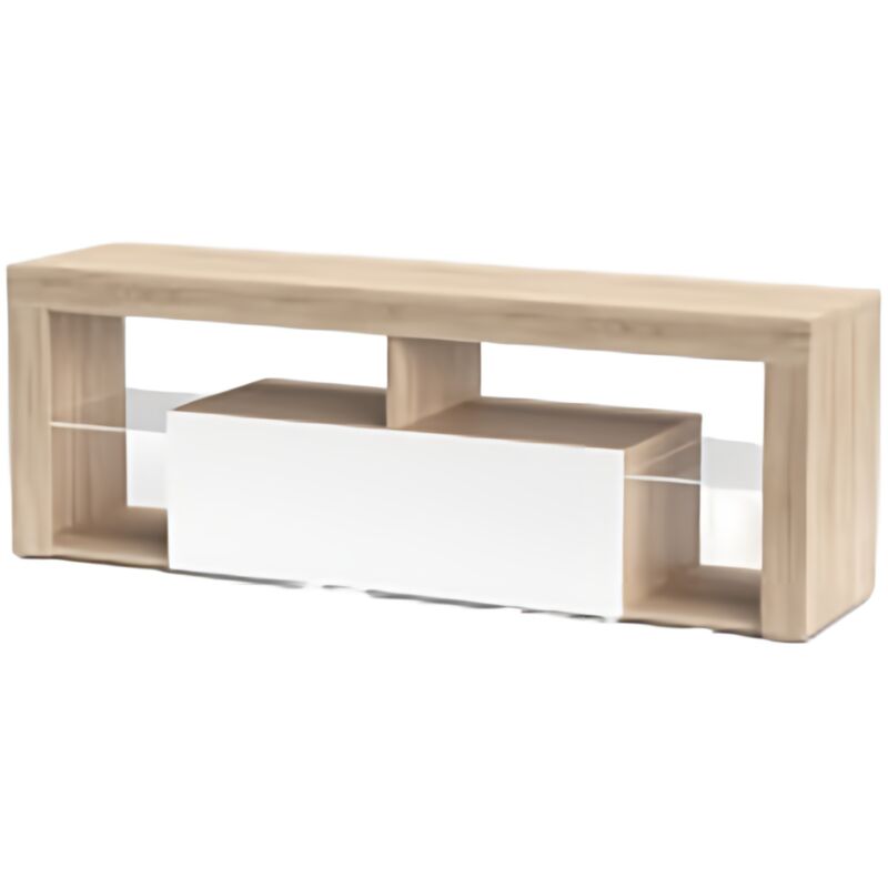 foto del prodotto selsey porta tv hugo 140x35x50 cm rovere e bianco lucido design moderno colore sonoma bianco