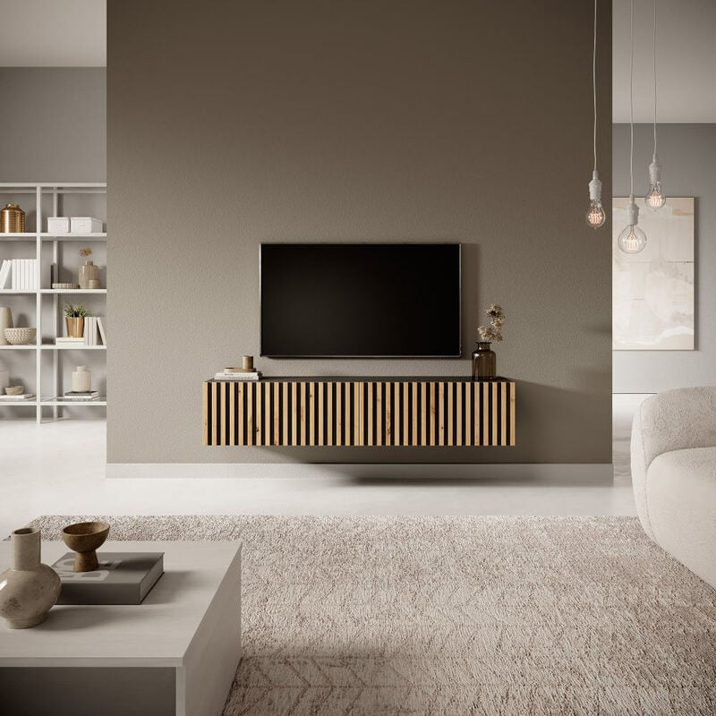 foto del prodotto selsey telire mobile tv 140 cm colore corpo nero, colore frontale rovere artisan nero