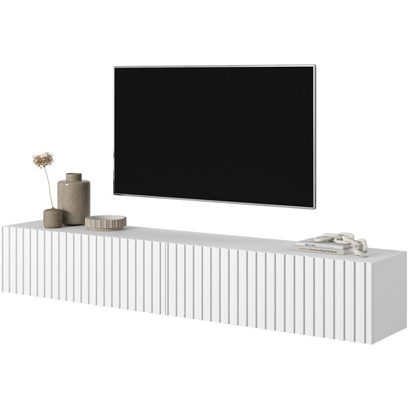 foto del prodotto selsey telire mobile tv 175 cm bianco con frontale a lamelle