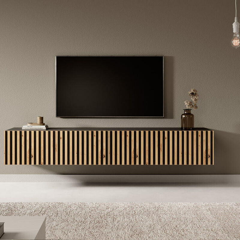 foto del prodotto selsey telire mobile tv 175 cm colore corpo nero, colore frontale rovere artisan nero