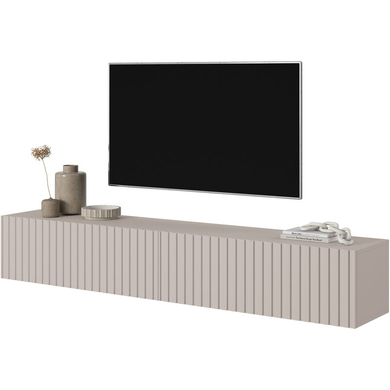 foto del prodotto selsey telire mobile tv 175 cm sospeso con frontali a doghe taupe grigio beige 