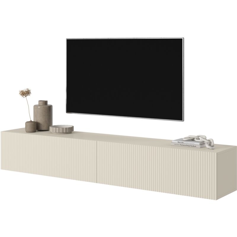 foto del prodotto selsey veldio mobile tv con frontali a doghe grigio beige, 175 cm