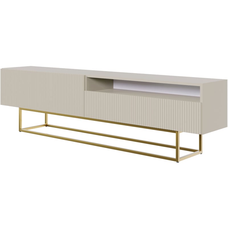 foto del prodotto selsey veldio mobile tv con nicchia 175 cm taupe grigio beige su gambe dorate