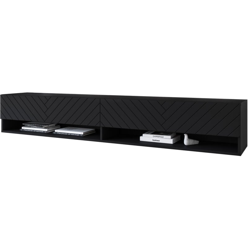 foto del prodotto selsey wander - mobile tv - 180 cm - nero grafite/nero con motivo a spina di pesce - con led