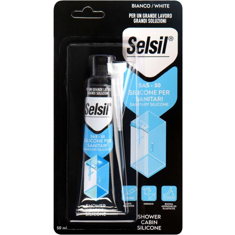 foto del prodotto selsil silicone acetico per sanitari bianco 50 ml 12 pz