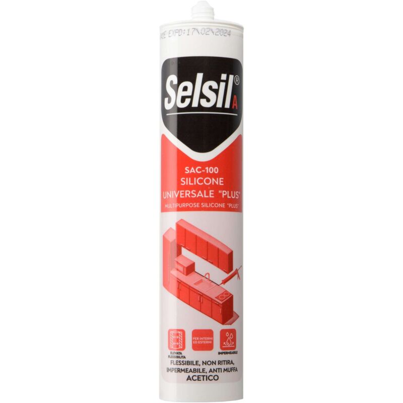 foto del prodotto selsil silicone acetico plus trasparente 280 ml 25 pz